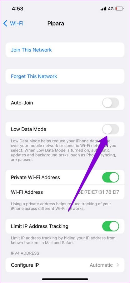 Disable Low Data Mode for Wi Fi 3 7 Façons de réparer l'absence de connexion à Internet de Facebook Messenger
