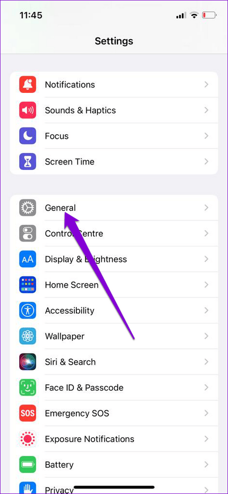 General Settings on iPhone 2 7 Façons de réparer l'absence de connexion à Internet de Facebook Messenger