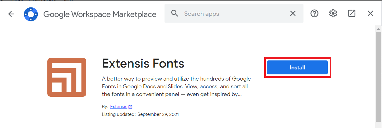 Google Docs Extensis Add-on page