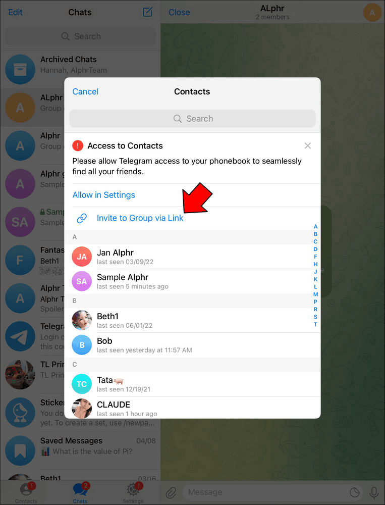 How to Create a Link in Telegram on an iPad 5 1 1 Comment créer un lien vers un groupe dans Telegram ?