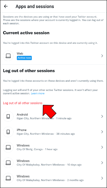 Comment se déconnecter de Twitter (X) sur un PC ou un appareil mobile ? 30 How to Force Logout of All Twitter Instances on a Mobile Device 6 1 Comment se déconnecter de Twitter (X) sur un PC ou un appareil mobile ?