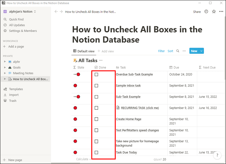 Comment décocher tout dans Notion 10 Notion 1 2 Comment décocher tout dans Notion