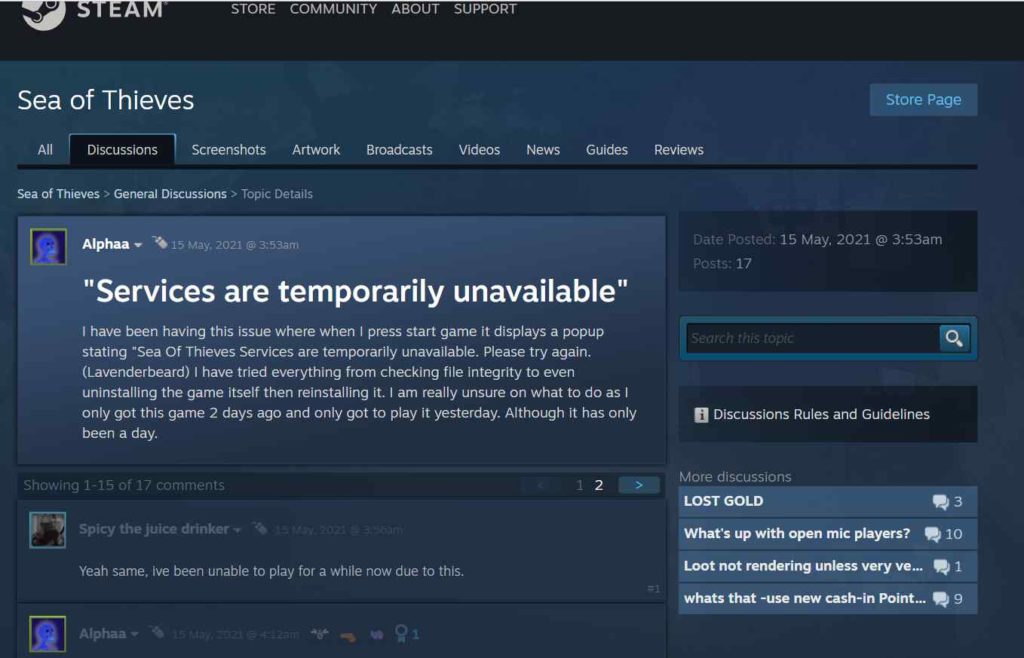 Sea Of Thieves Services Are Temporarily Unavailable