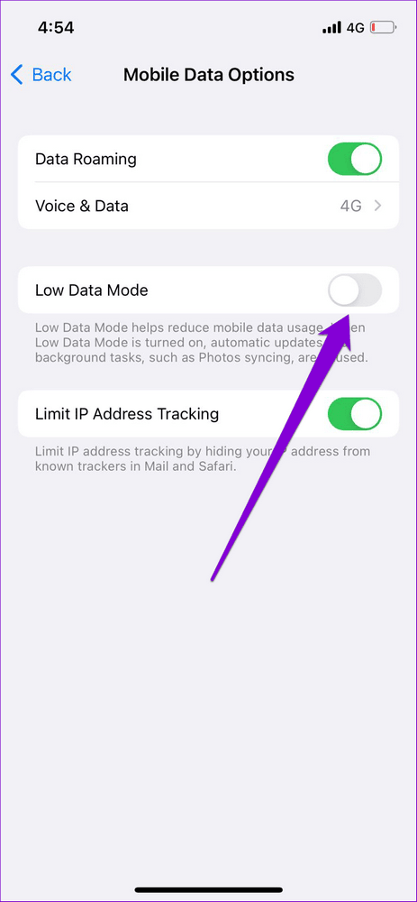 Turn Off Low Data Mode on Mobile Data 2 7 Façons de réparer l'absence de connexion à Internet de Facebook Messenger