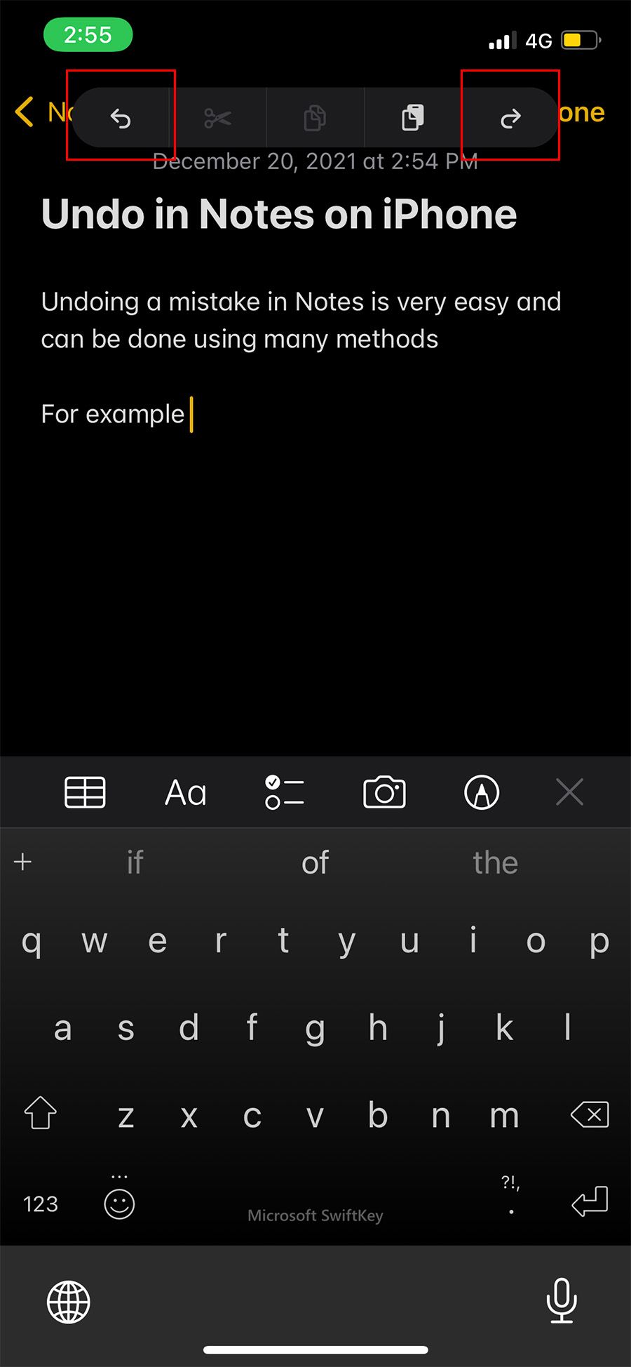 Undo action button in Notes