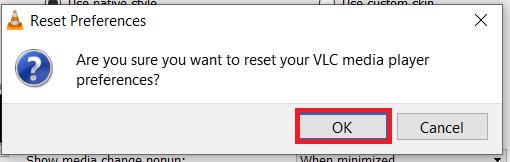 VLC Preferences Menu - Reset Preferences