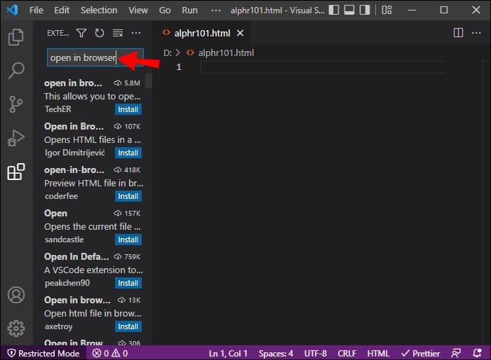 Comment ouvrir dans le navigateur à partir du code VS 5 Visual Studio Code 5 1 1 Comment ouvrir dans le navigateur à partir du code VS