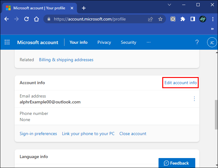 account1 كيفية تغيير البريد الالكتروني في Outlook