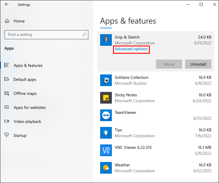 advanced options1 1 Comment réparer la touche Shift S de Windows qui ne fonctionne pas