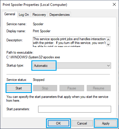 Set Print Spooler Service to Start Automatically