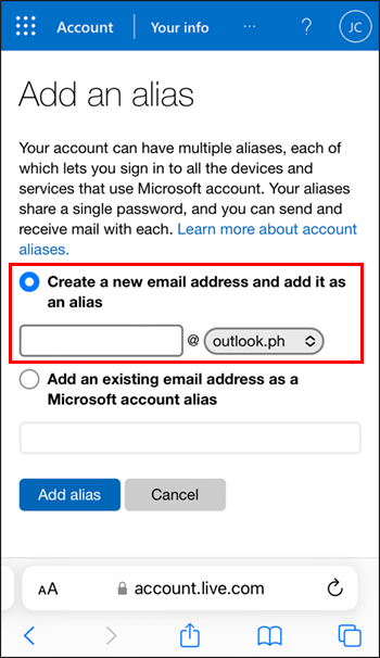 create a new كيفية تغيير البريد الالكتروني في Outlook