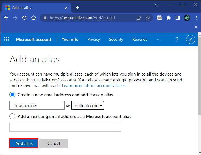crow2 كيفية تغيير البريد الالكتروني في Outlook