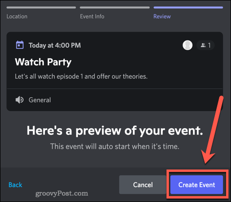 Comment créer un événement sur Discord 7 Confirming a new Discord event
