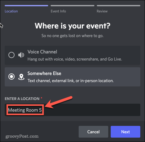 Comment créer un événement sur Discord 13 Choosing a location for a Discord event