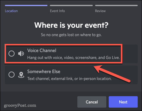 Comment créer un événement sur Discord 4 Creating a new Discord event in a voice channel