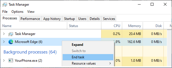 Microsoft Edge Windows 11/10'da Açılmıyor 2 End Microsoft Edge Processes Using Task Manager