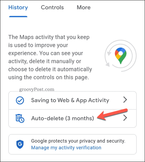 Configuring auto delete in Google Maps
