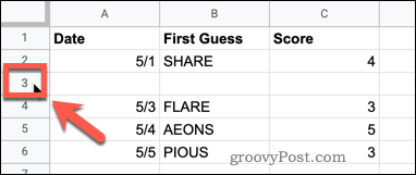 Google Sheets row number