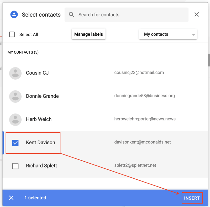 Insert a contact in Gmail