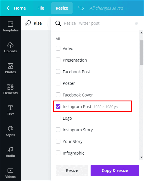 3 12 كيفية تغيير الأبعاد في Canva