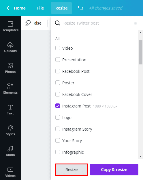 4 9 كيفية تغيير الأبعاد في Canva