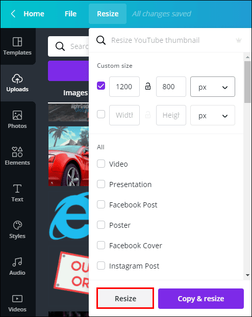 6 1 كيفية تغيير الأبعاد في Canva