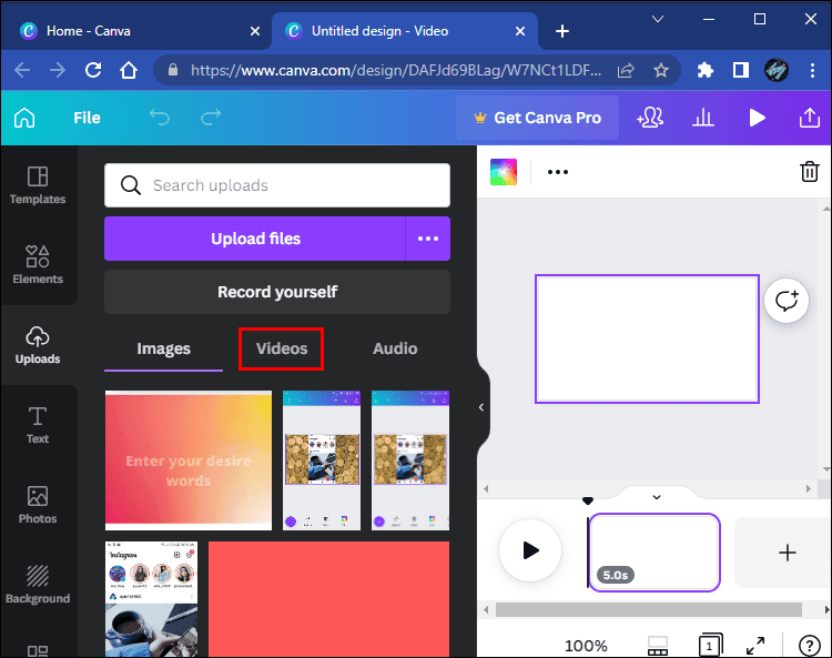 كيفية إزالة الصوت من الفيديو في Canva 4 videos tab1 كيفية إزالة الصوت من الفيديو في Canva
