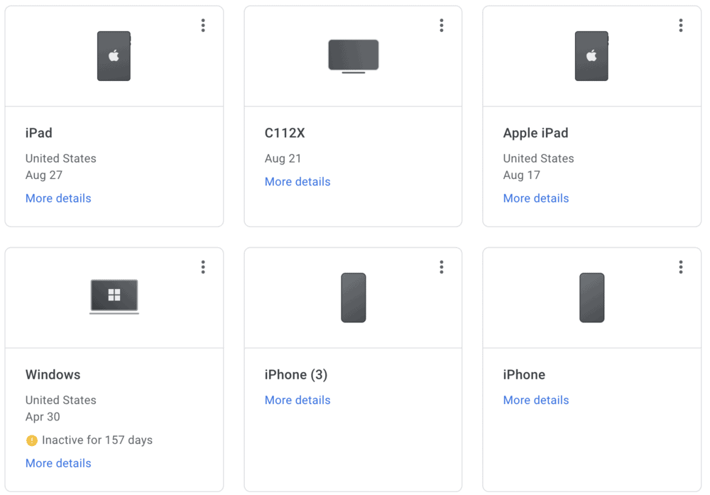 Gmail list of signed in devices