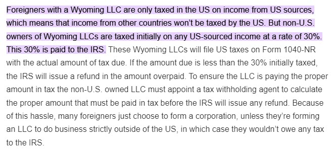 non-resident Single Owner LLC tax filing irs in Wyoming