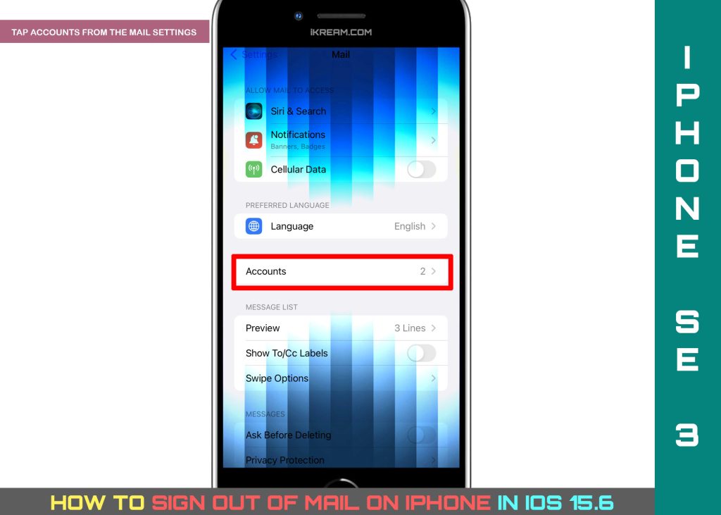 iPhone'da Mail'den Çıkış Yapma 4 sign out of mail on iphone se3 ACCOUNTS 1024x731 1 iPhone'da Mail'den Çıkış Yapma