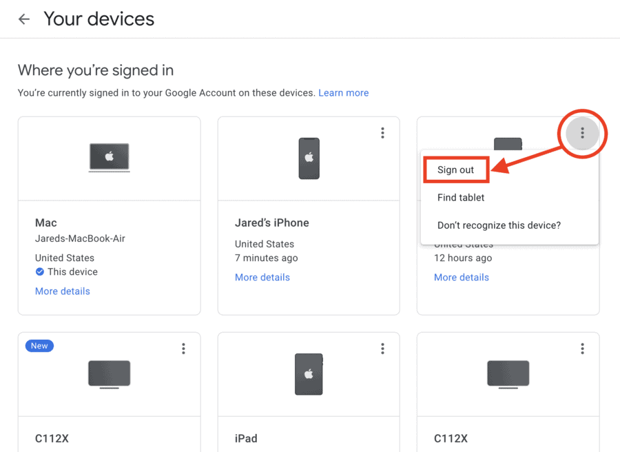 how to remotely sign out of a device on Gmail