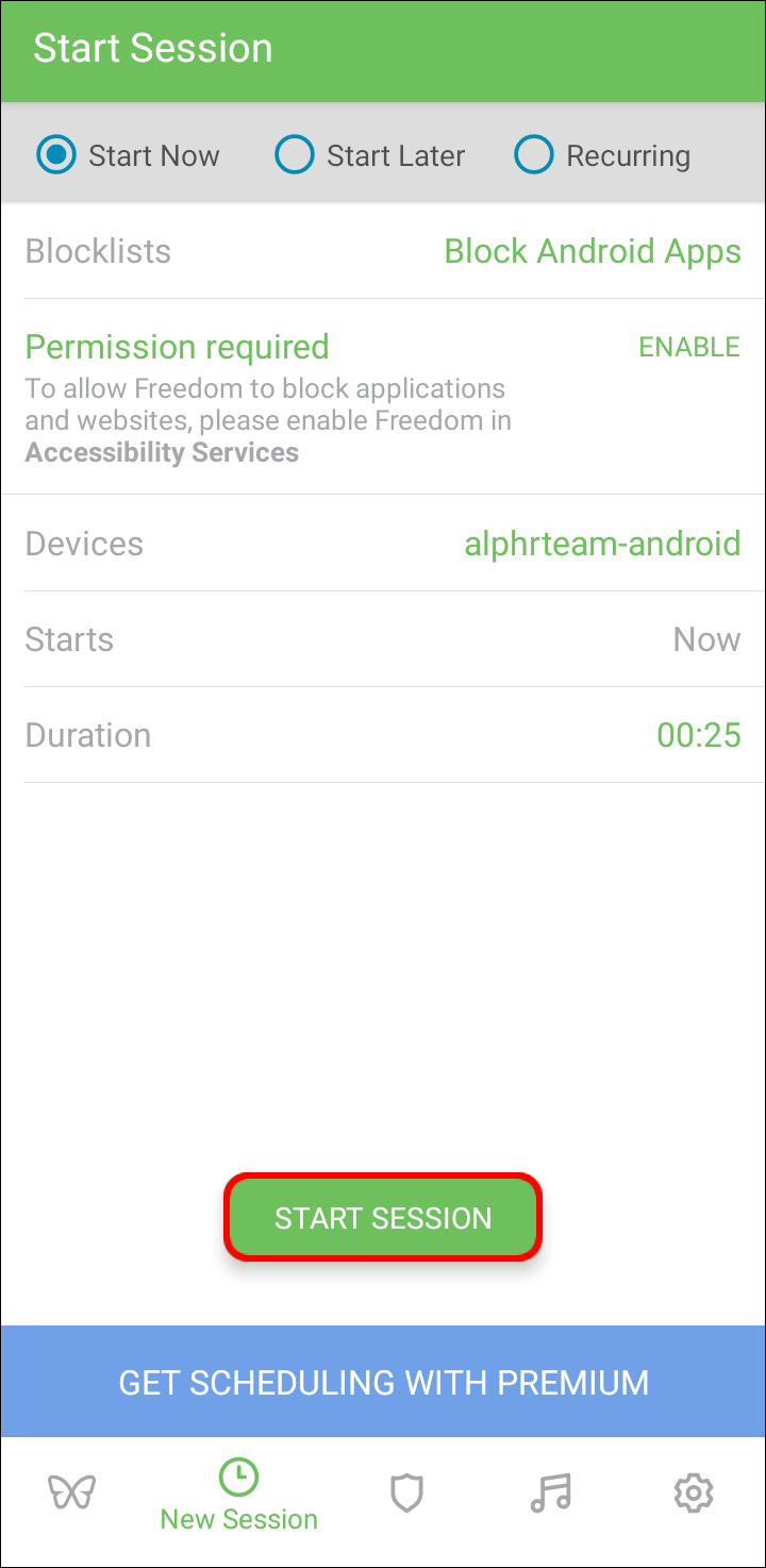 start session Comment bloquer YouTube sur Android