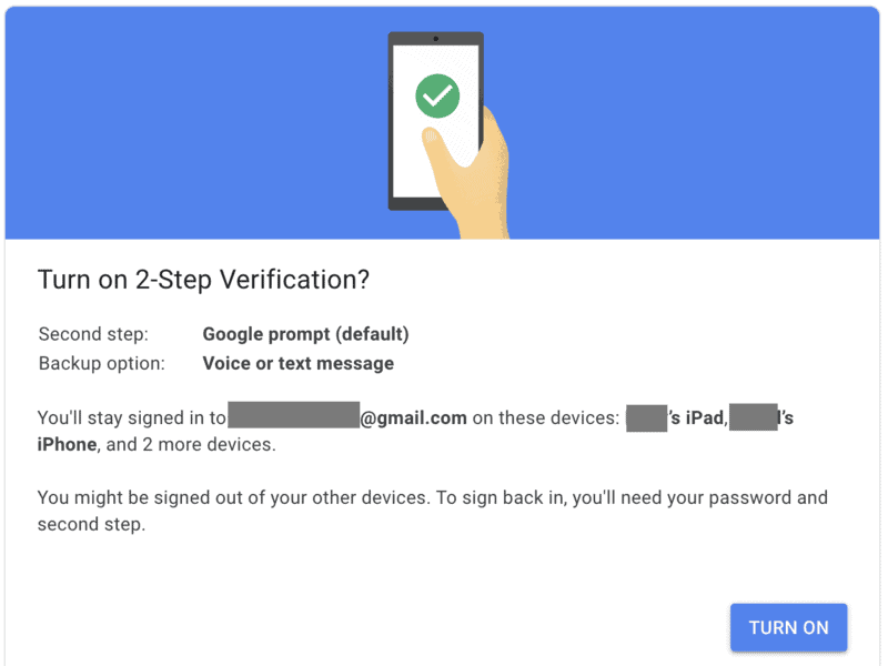 Turn on 2-Step Verification in Gmail