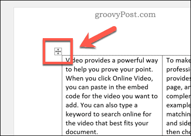 Select the handle icon in Word