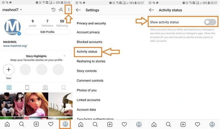 اخفاء الظهور في الانستقرام