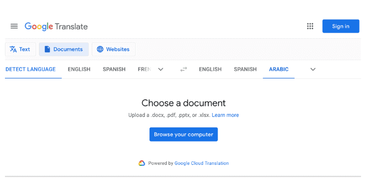 Google Translate Top PDF-to-text AI Translation Sites