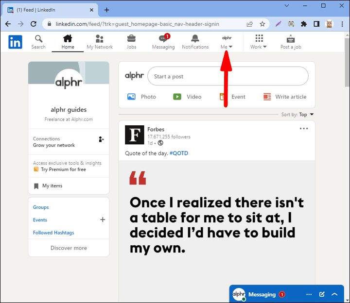 Ekranın sağ üst köşesindeki "Ben" simgesini bulun ve tıklayın.