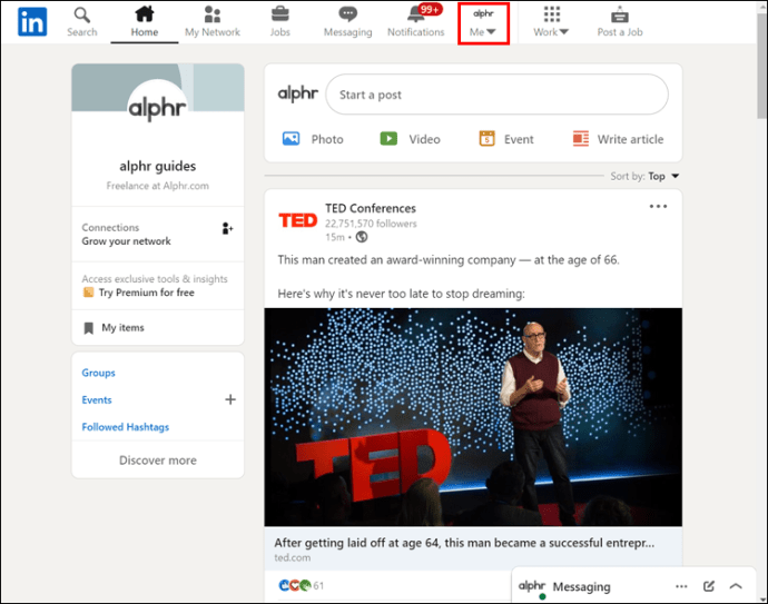 Navigasyon menüsünde "Ben" simgesine tıklayın.