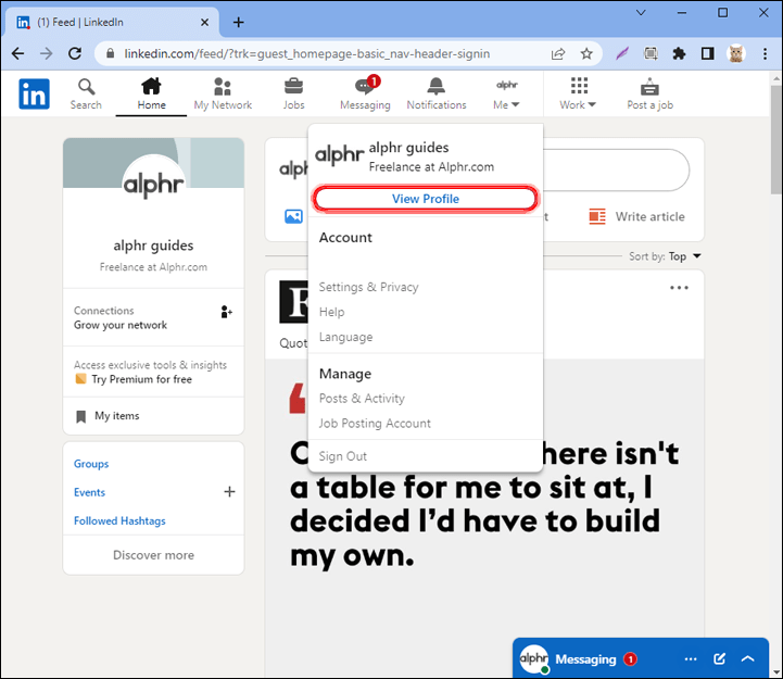 "Profilimi Görüntüle" seçeneğini seçin.