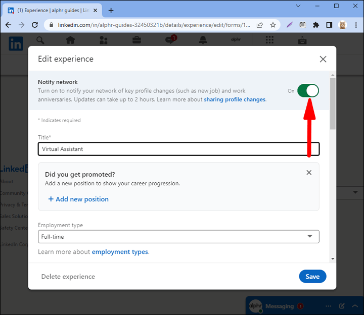 Eğer LinkedIn bağlantılarınızın promosyonunuz hakkında bilgilendirilmesini istiyorsanız, "Ağı Bilgilendir" düğmesini "açık" konuma getirebilirsiniz.