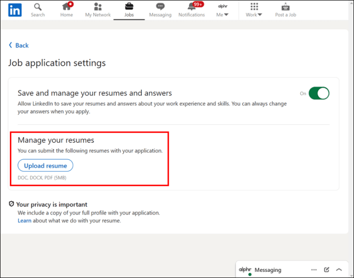 Sonraki sayfada "Özgeçmişlerinizi Yönetin" başlığı altında yüklediğiniz özgeçmişleri göreceksiniz.