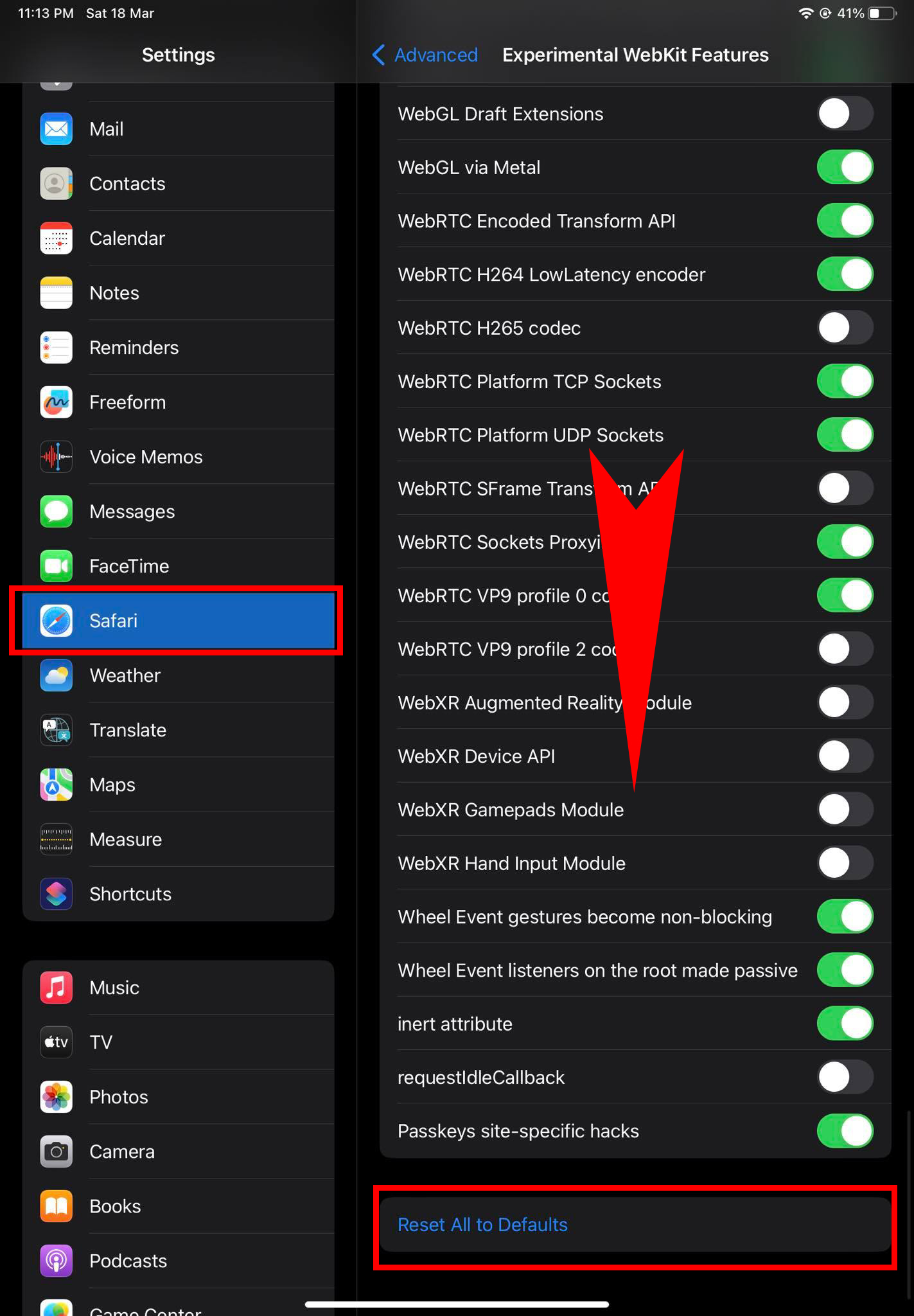 Safari Experimental Features: The Insider's Guide 25 Reset to All Defaults in iOS