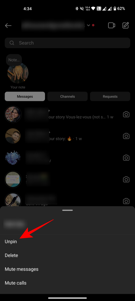 Chat after unpinning